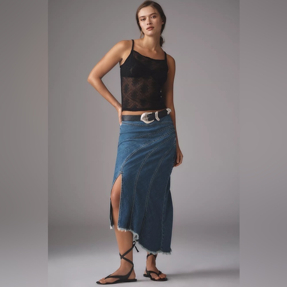 NWT! Anthropologie Pilcro Asymmetric Seamed Denim Midi Skirt 2️⃣
